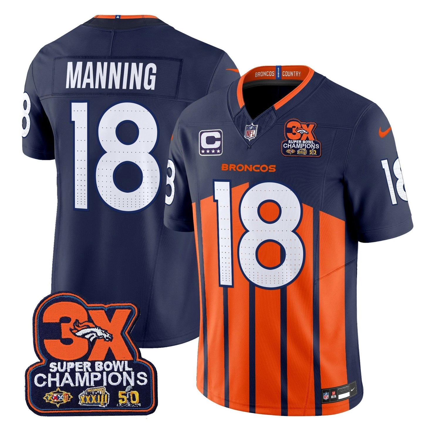 DEN 3-Time Champions Patch Vapor Limited Jersey V2 - All Stitched