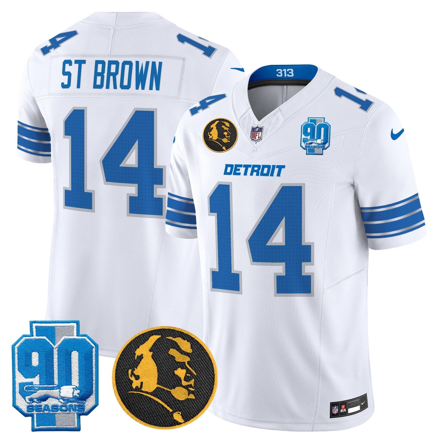 Men's Detroit Lions 2024 90th & John Madden Patch Vapor Limited Jersey - All Stitched