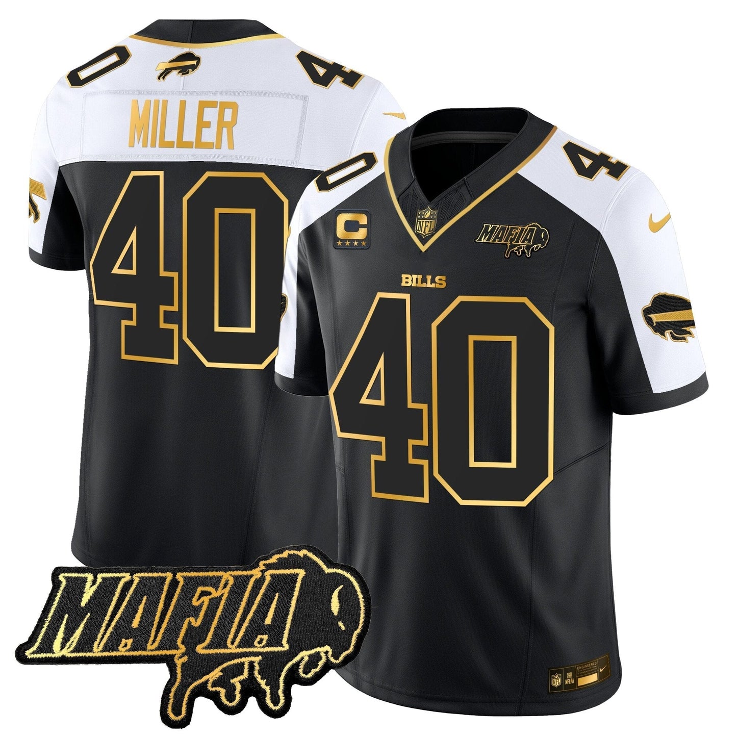 BUF 2024 Bills Mafia Patch Gold Vapor Limited Jersey - All Stitched