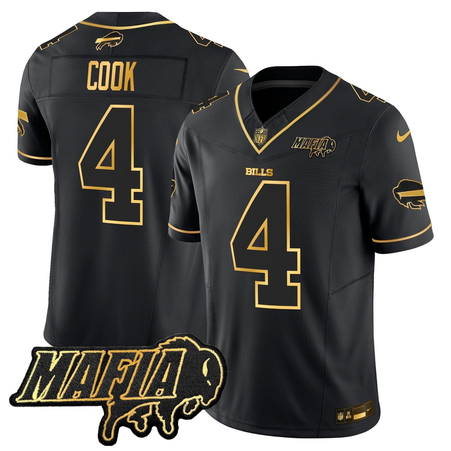 BUF 2024 Bills Mafia Patch Gold Vapor Limited Jersey - All Stitched
