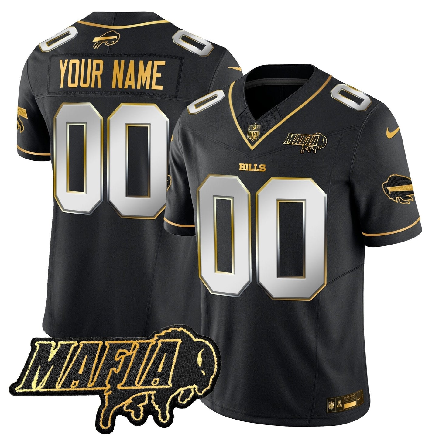 BUF 2024 Bills Mafia Patch Gold Vapor Limited Custom Jersey - All Stitched