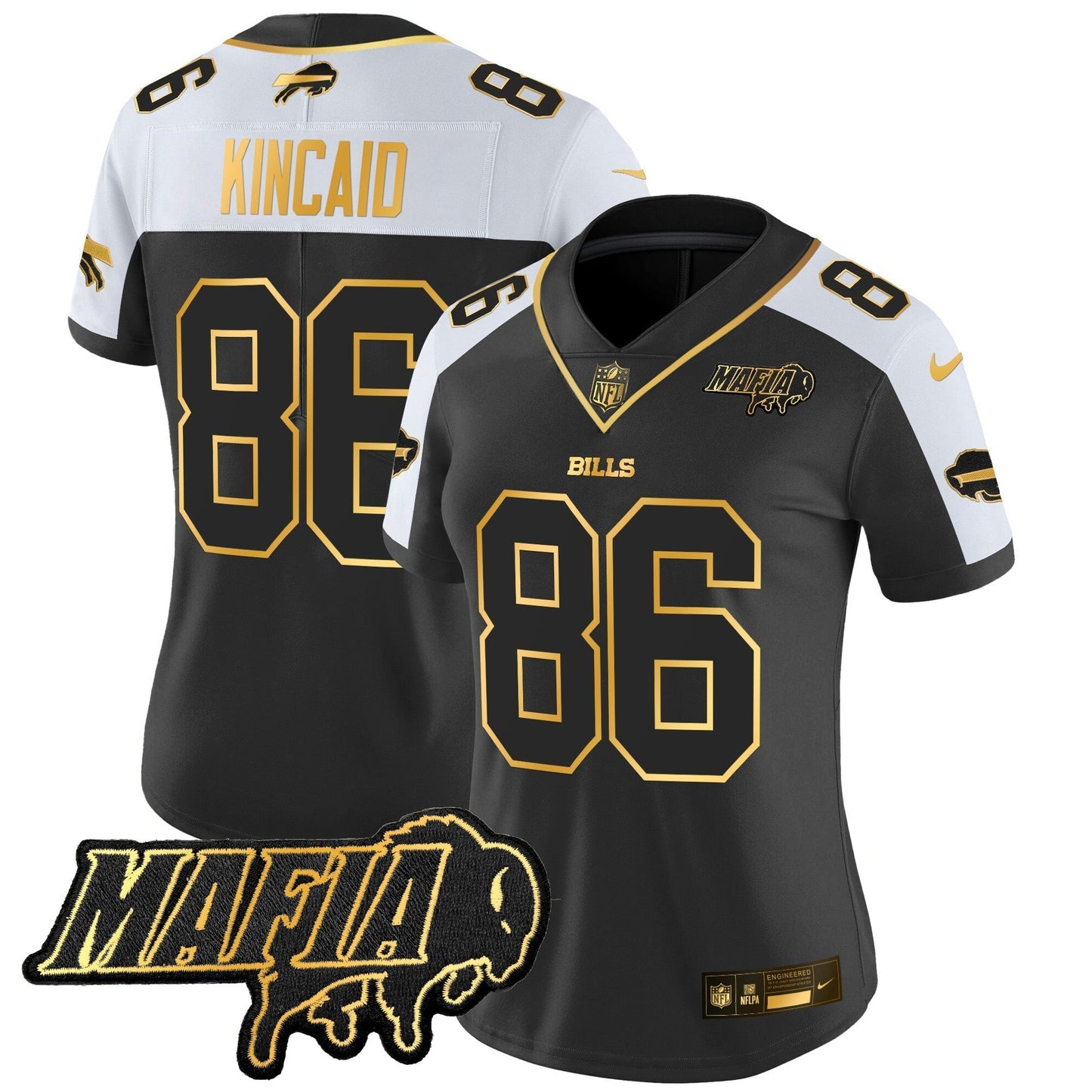 Women's BUF 2024 Bills Mafia Patch Gold Vapor Limited Jersey - All Stitched