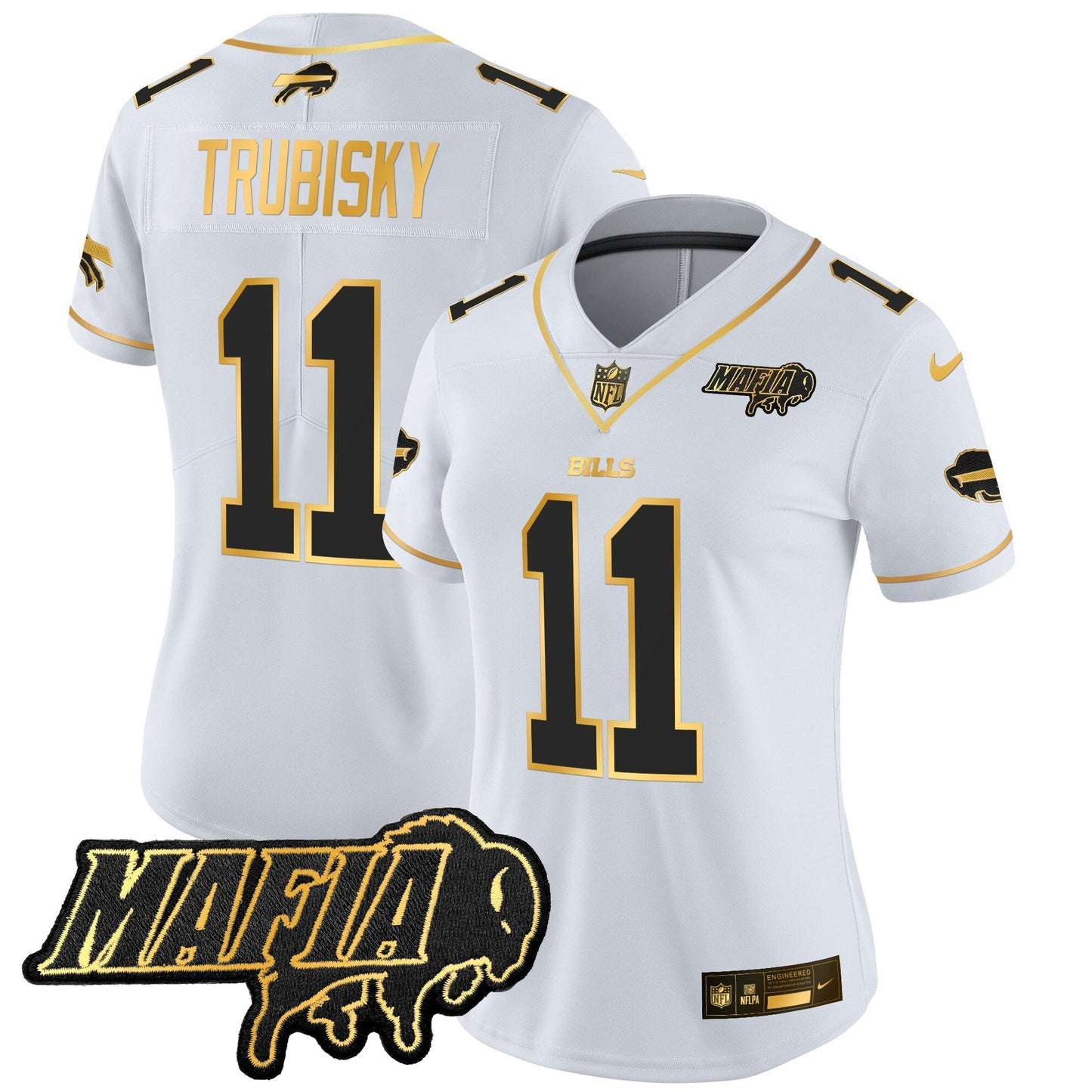 Women's BUF 2024 Bills Mafia Patch Gold Vapor Limited Jersey - All Stitched