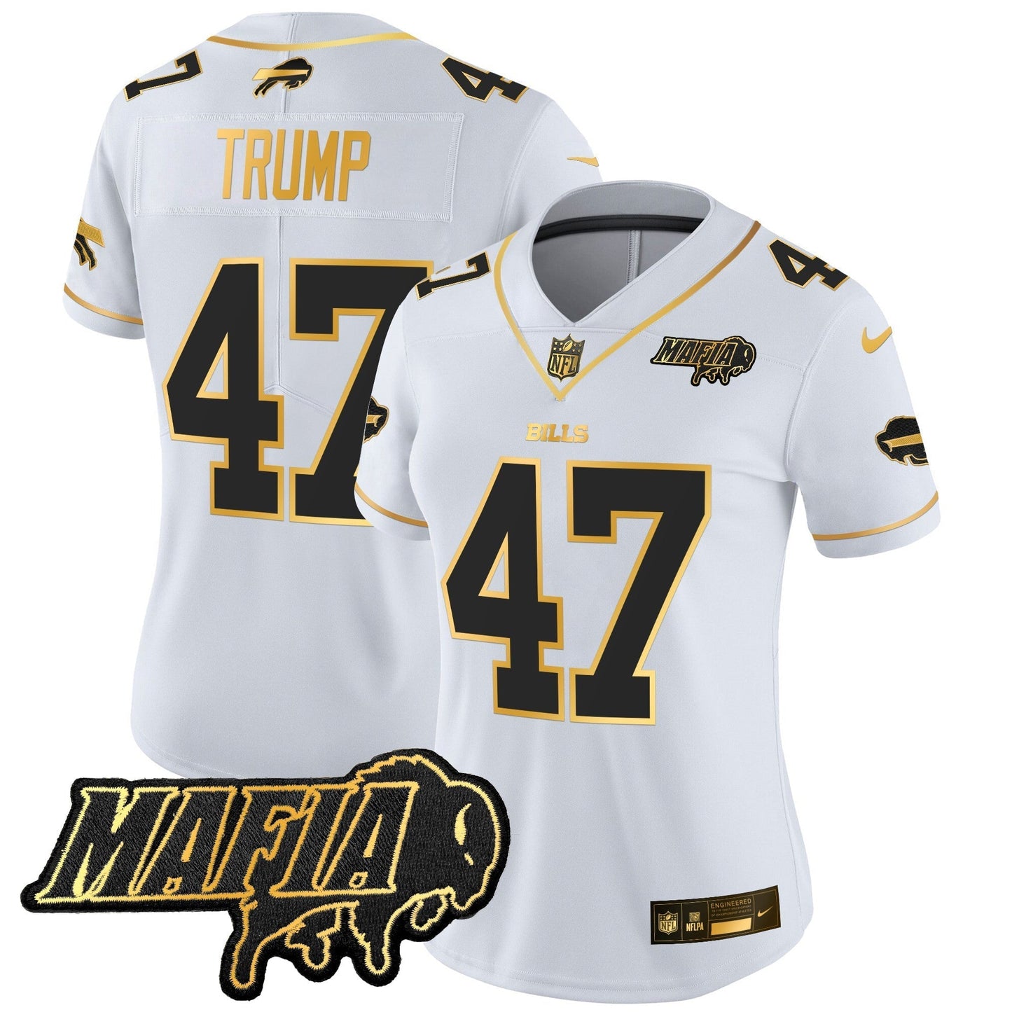 Women's BUF 2024 Bills Mafia Patch Gold Vapor Limited Jersey - All Stitched