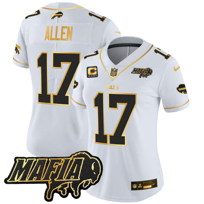 Women's BUF 2024 Bills Mafia Patch Gold Vapor Limited Jersey - All Stitched
