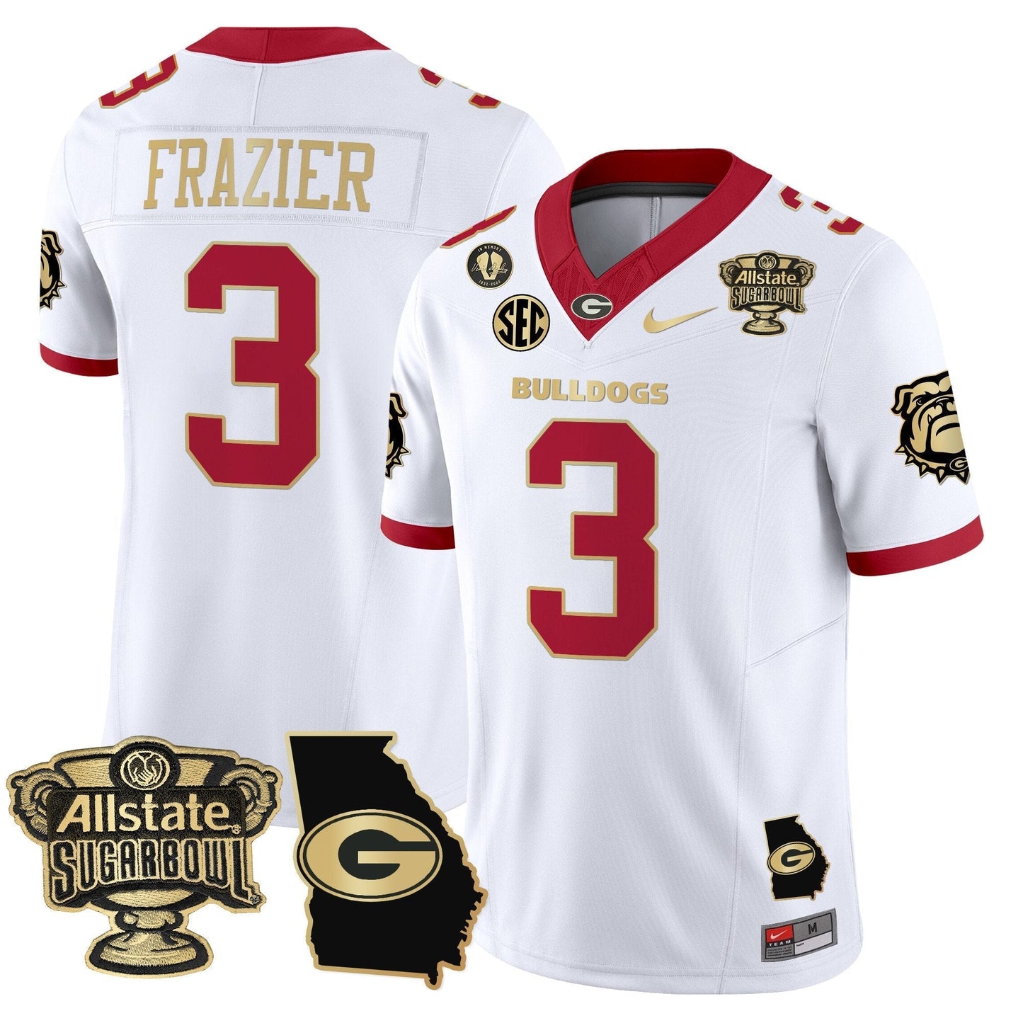UGA 2025 Sugar Bowl & Georgia Map Patch Vapor Limited Jersey N2 - All Stitched
