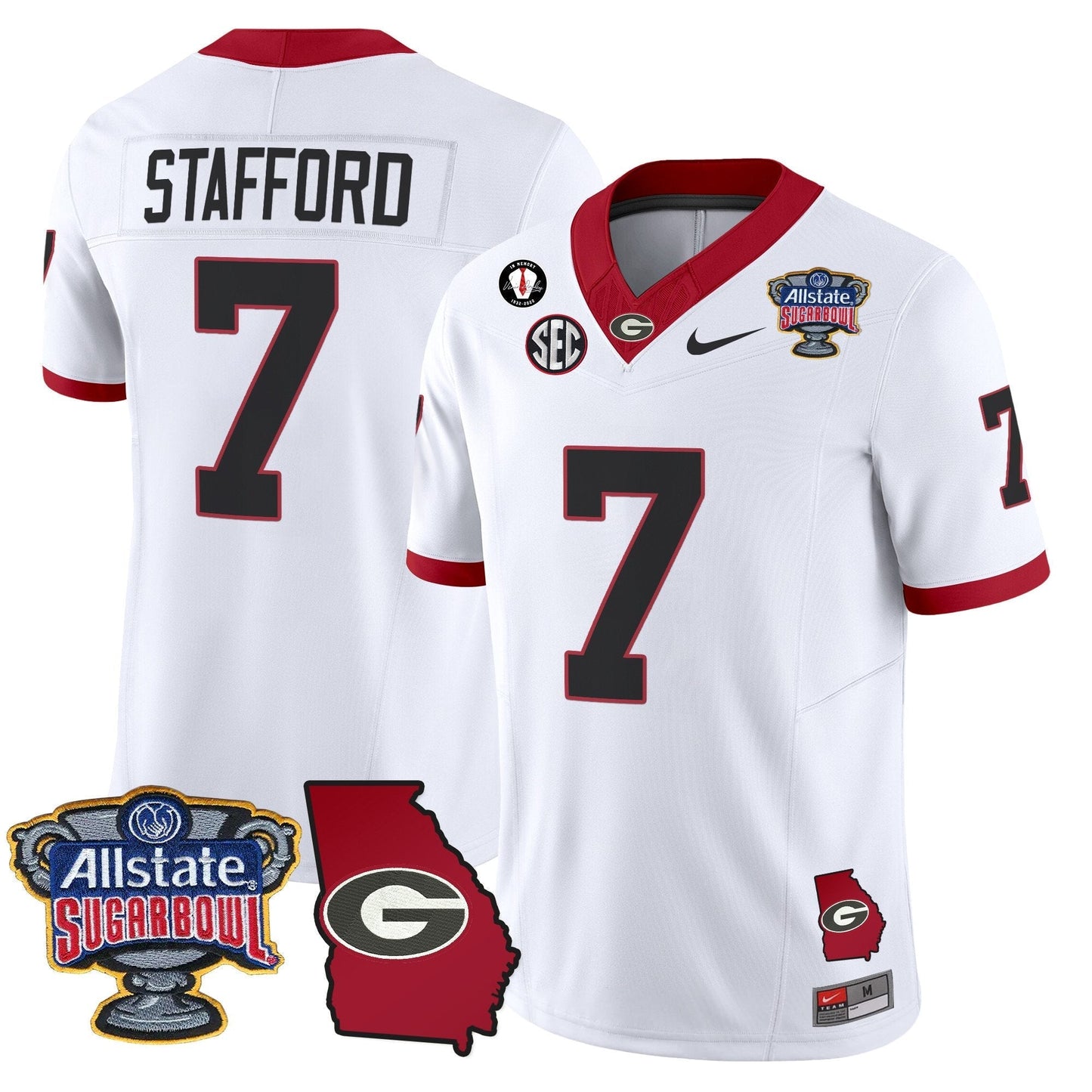 UGA 2025 Sugar Bowl & Georgia Map Patch Vapor Limited Jersey N2 - All Stitched