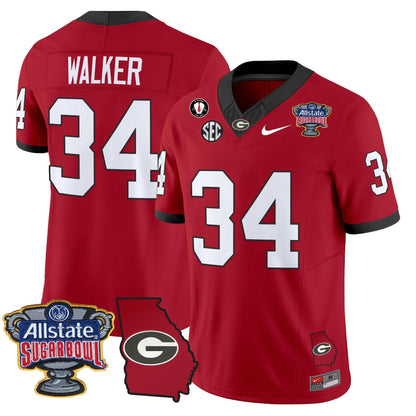 UGA 2025 Sugar Bowl & Georgia Map Patch Vapor Limited Jersey N2 - All Stitched