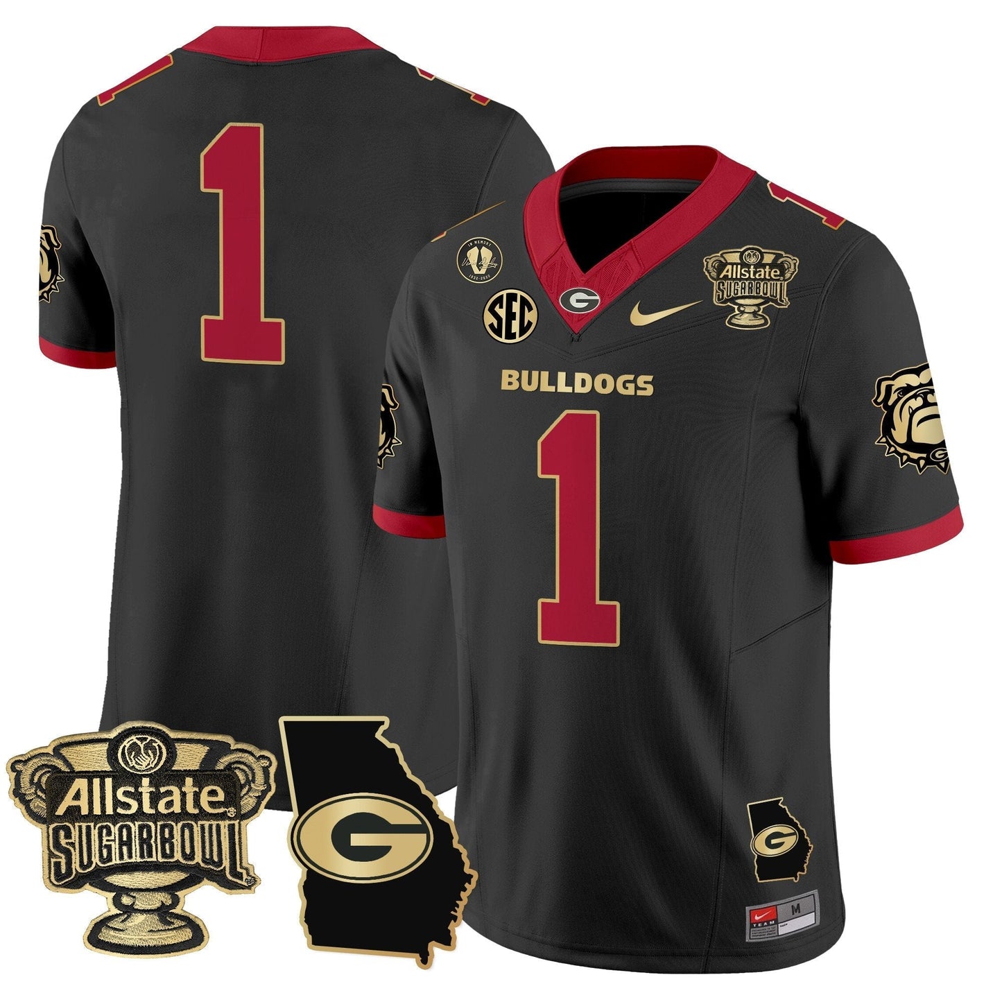UGA 2025 Sugar Bowl & Georgia Map Patch Vapor Limited Jersey N2 - All Stitched