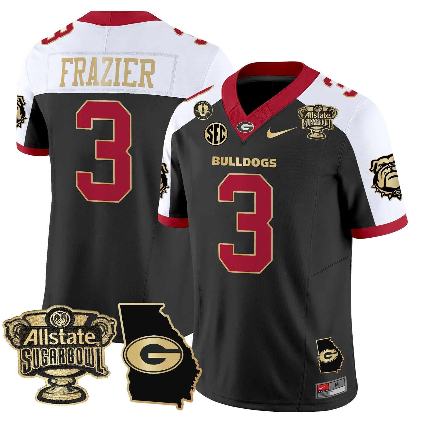 UGA 2025 Sugar Bowl & Georgia Map Patch Vapor Limited Jersey N2 - All Stitched