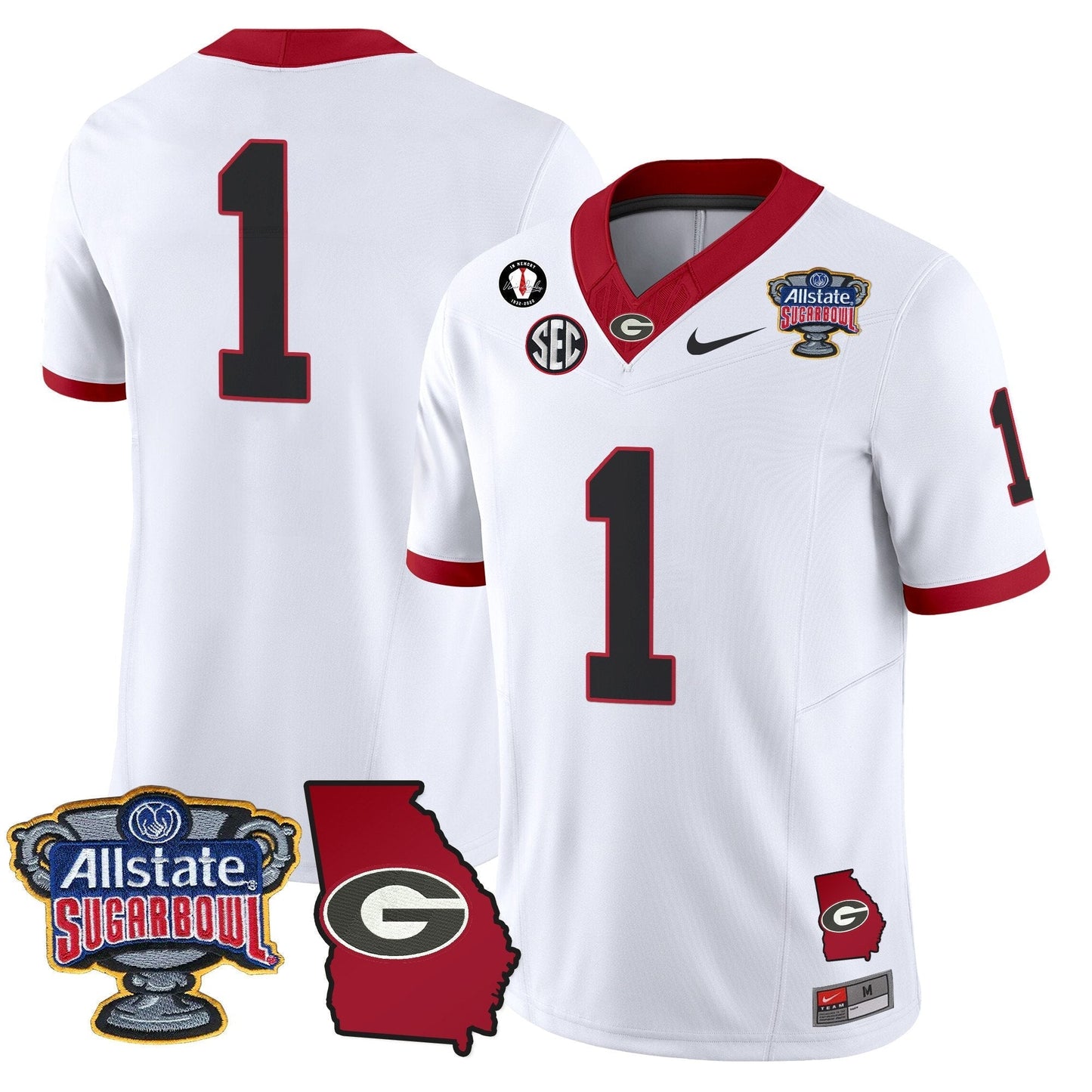 UGA 2025 Sugar Bowl & Georgia Map Patch Vapor Limited Jersey N2 - All Stitched