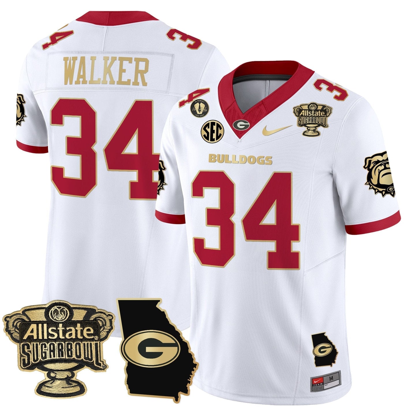 UGA 2025 Sugar Bowl & Georgia Map Patch Vapor Limited Jersey N2 - All Stitched