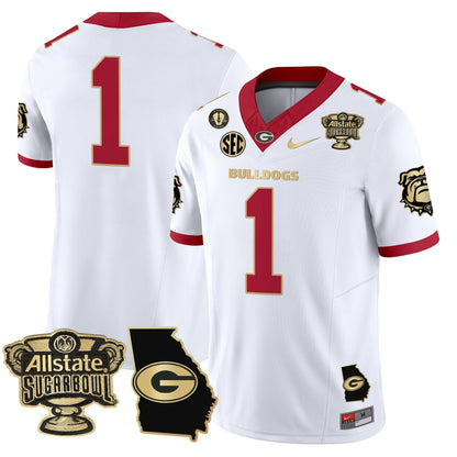 UGA 2025 Sugar Bowl & Georgia Map Patch Vapor Limited Jersey N2 - All Stitched