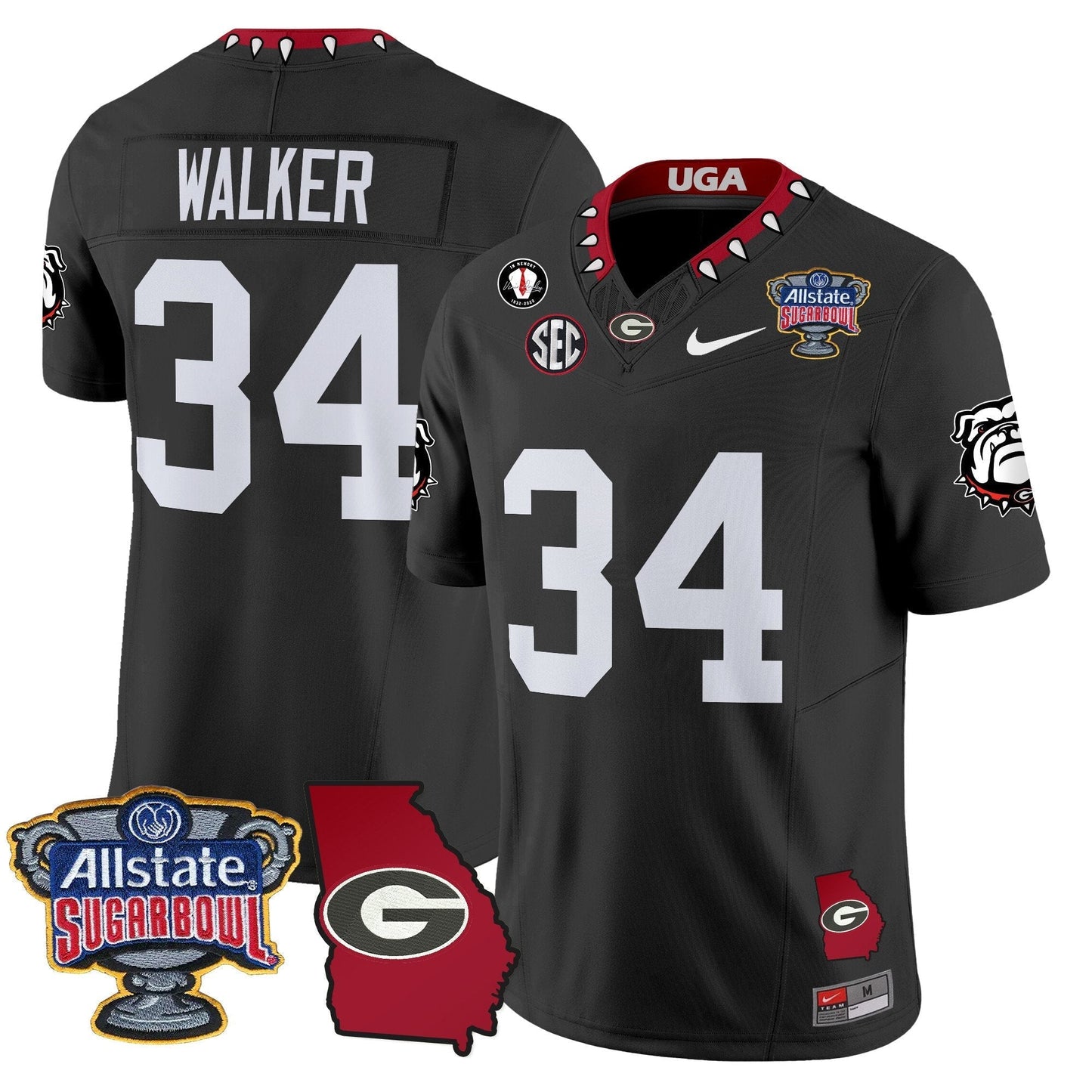 UGA 2025 Sugar Bowl & Georgia Map Patch Vapor Limited Jersey N2 - All Stitched