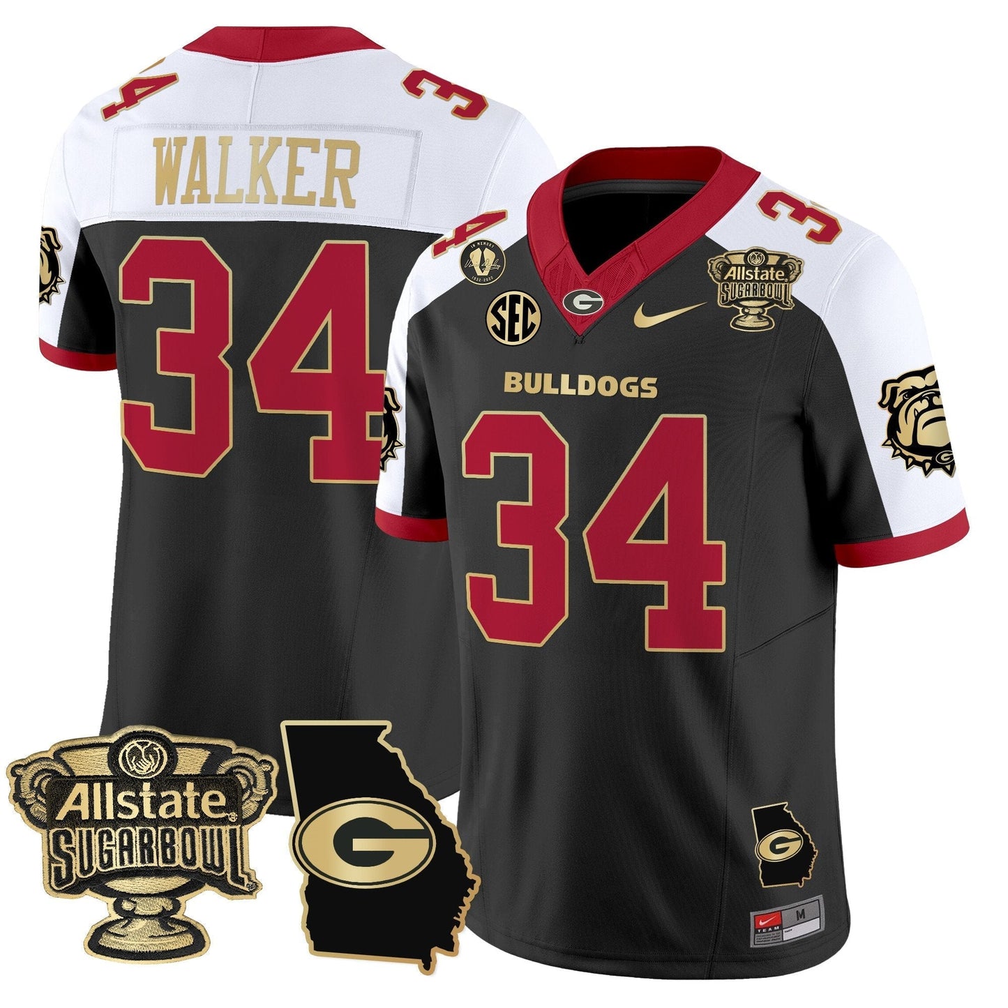 UGA 2025 Sugar Bowl & Georgia Map Patch Vapor Limited Jersey N2 - All Stitched