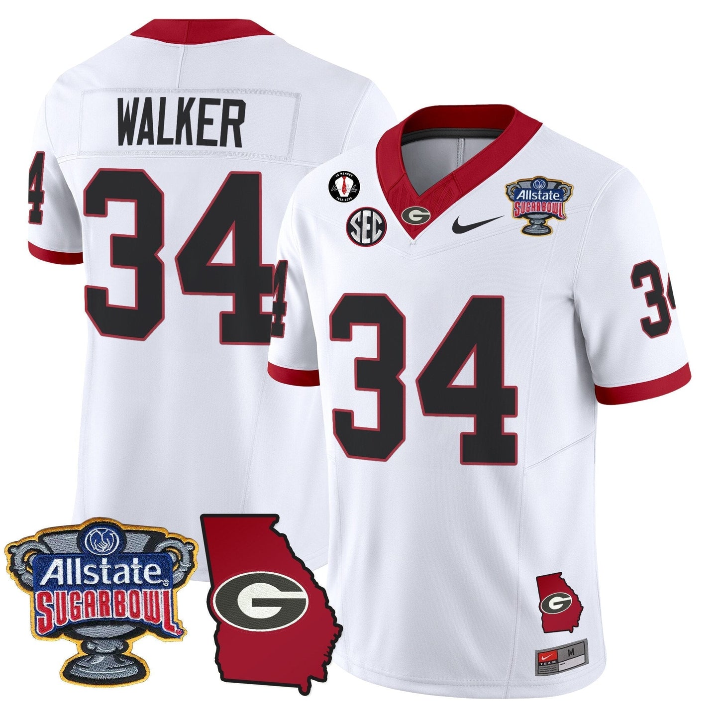 UGA 2025 Sugar Bowl & Georgia Map Patch Vapor Limited Jersey N2 - All Stitched