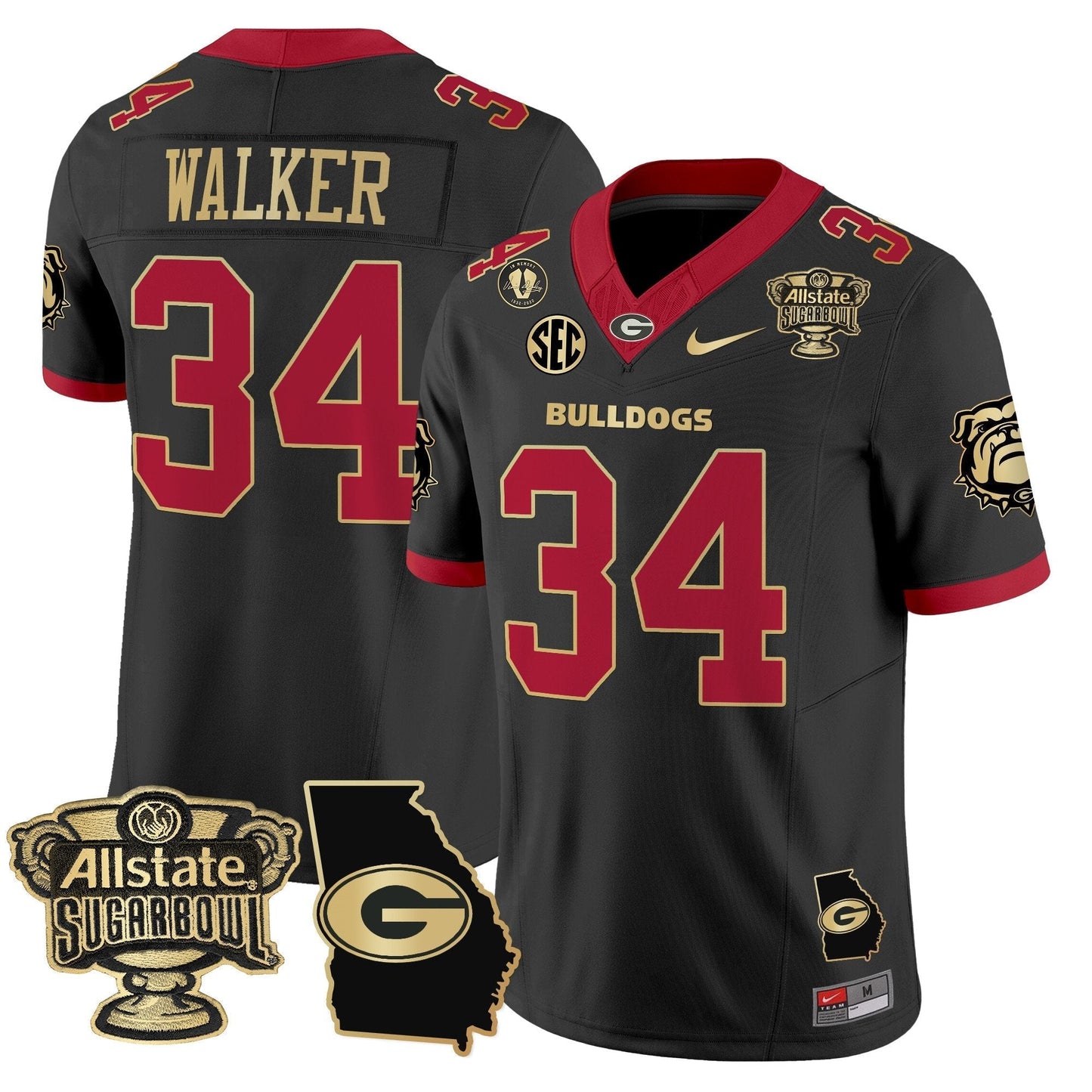 UGA 2025 Sugar Bowl & Georgia Map Patch Vapor Limited Jersey N2 - All Stitched
