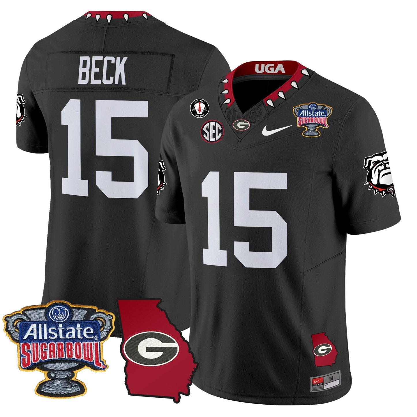 UGA 2025 Sugar Bowl & Georgia Map Patch Vapor Limited Jersey N2 - All Stitched