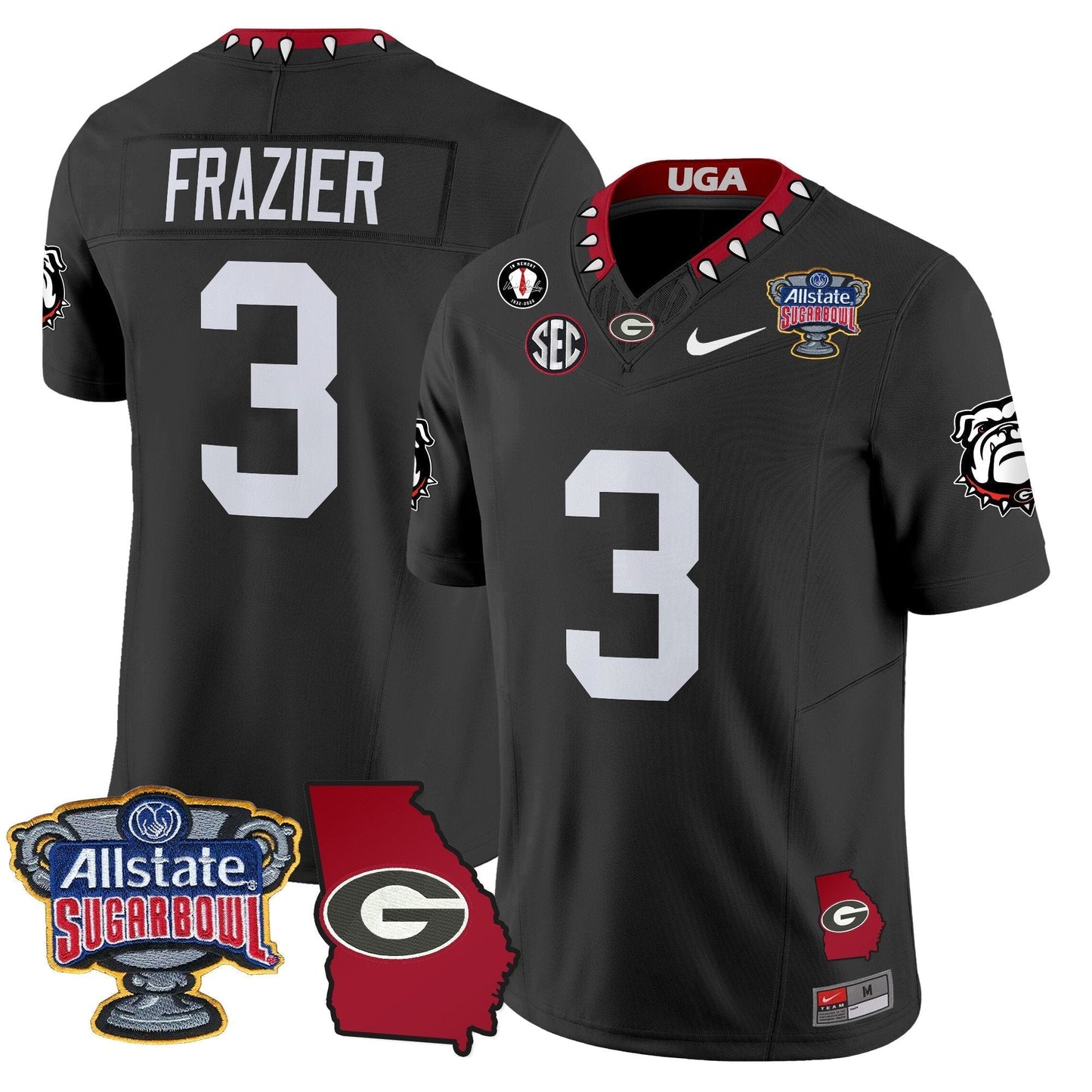 UGA 2025 Sugar Bowl & Georgia Map Patch Vapor Limited Jersey N2 - All Stitched