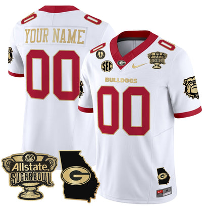 UGA 2025 Sugar Bowl & Georgia Map Patch Vapor Limited Custom Jersey - All Stitched