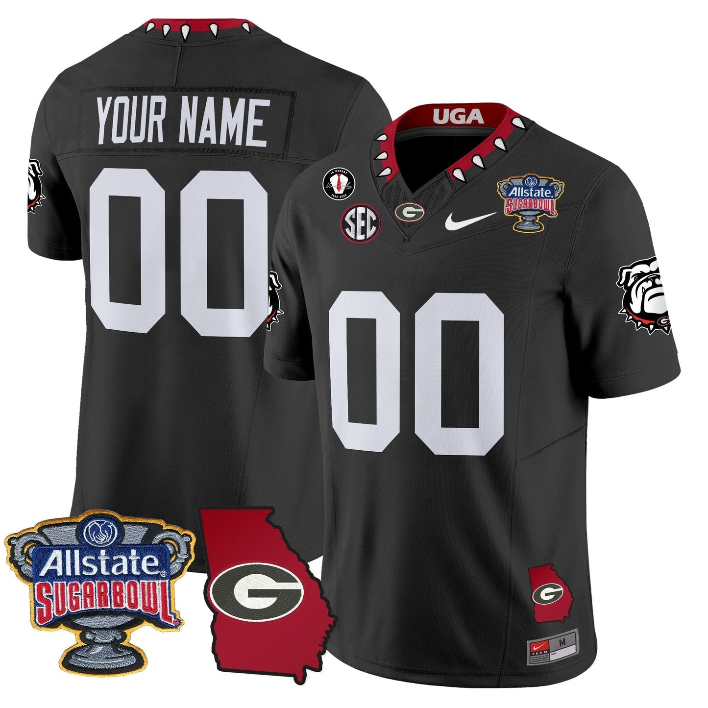 UGA 2025 Sugar Bowl & Georgia Map Patch Vapor Limited Custom Jersey - All Stitched