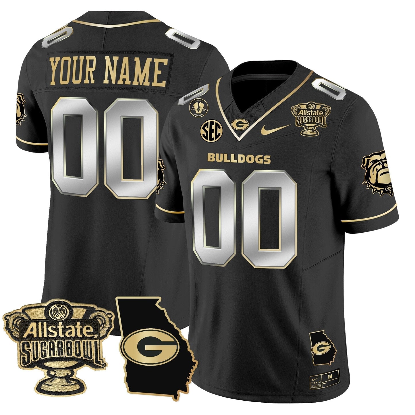 UGA 2025 Sugar Bowl & Georgia Map Patch Vapor Limited Custom Jersey - All Stitched