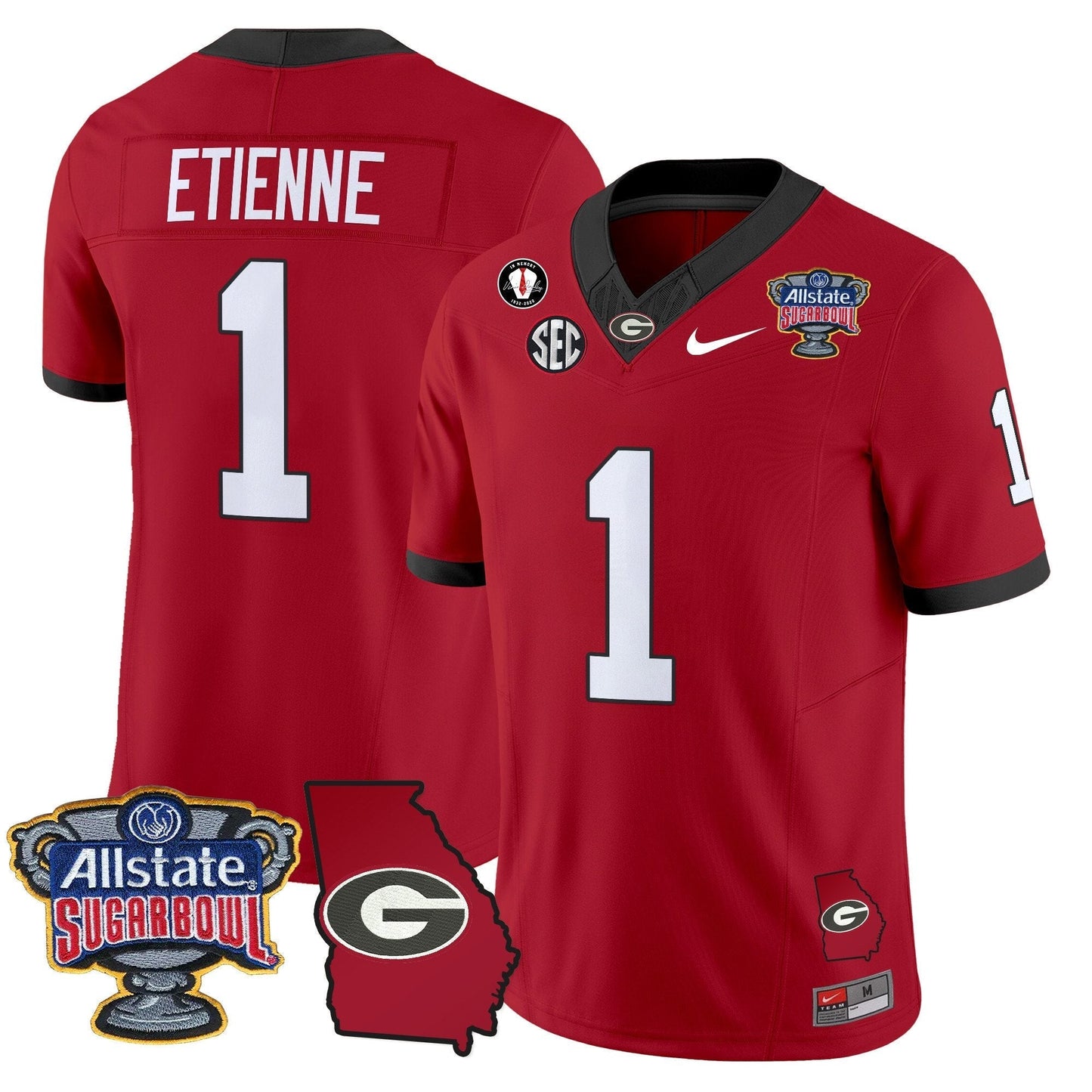 UGA 2025 Sugar Bowl & Georgia Map Patch Vapor Limited Jersey N2 - All Stitched