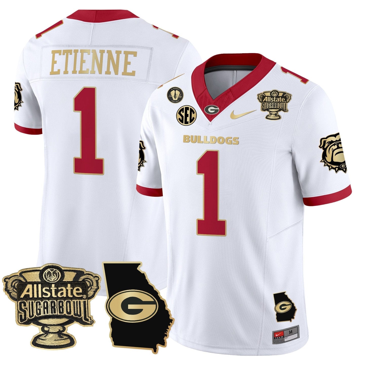 UGA 2025 Sugar Bowl & Georgia Map Patch Vapor Limited Jersey N2 - All Stitched