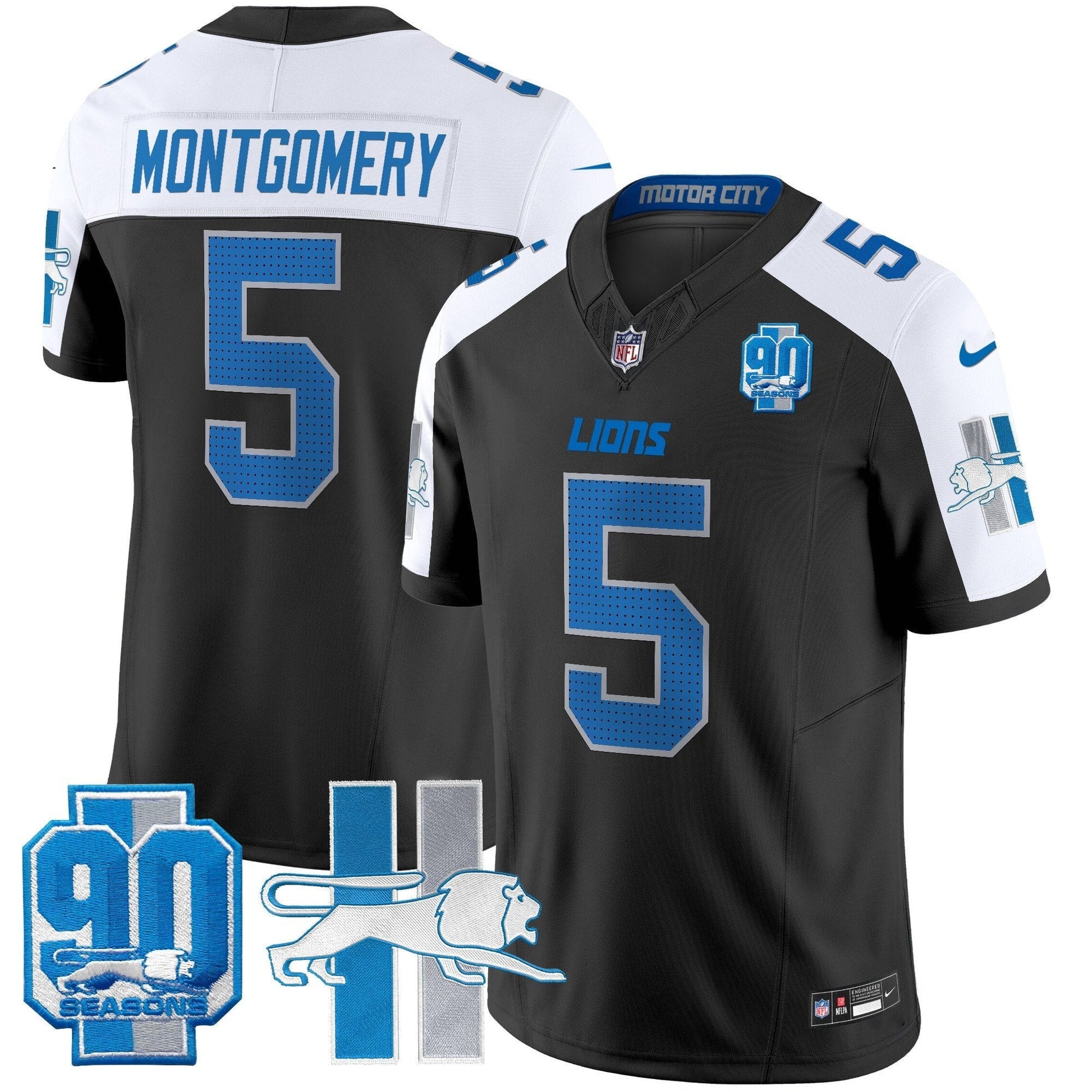 Men's Detroit Lions Throwback 90th Year Patch Vapor Limited Jersey - All Stitched