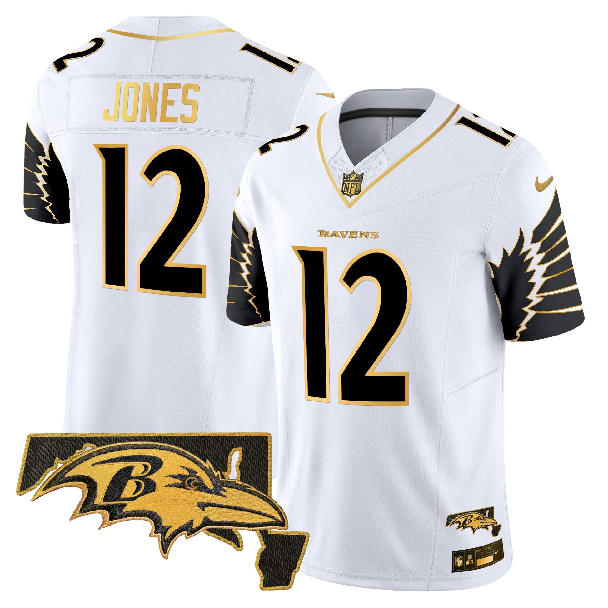 Men's Ravens Maryland Patch Gold Vapor Limited Jersey V2 - All Stitched