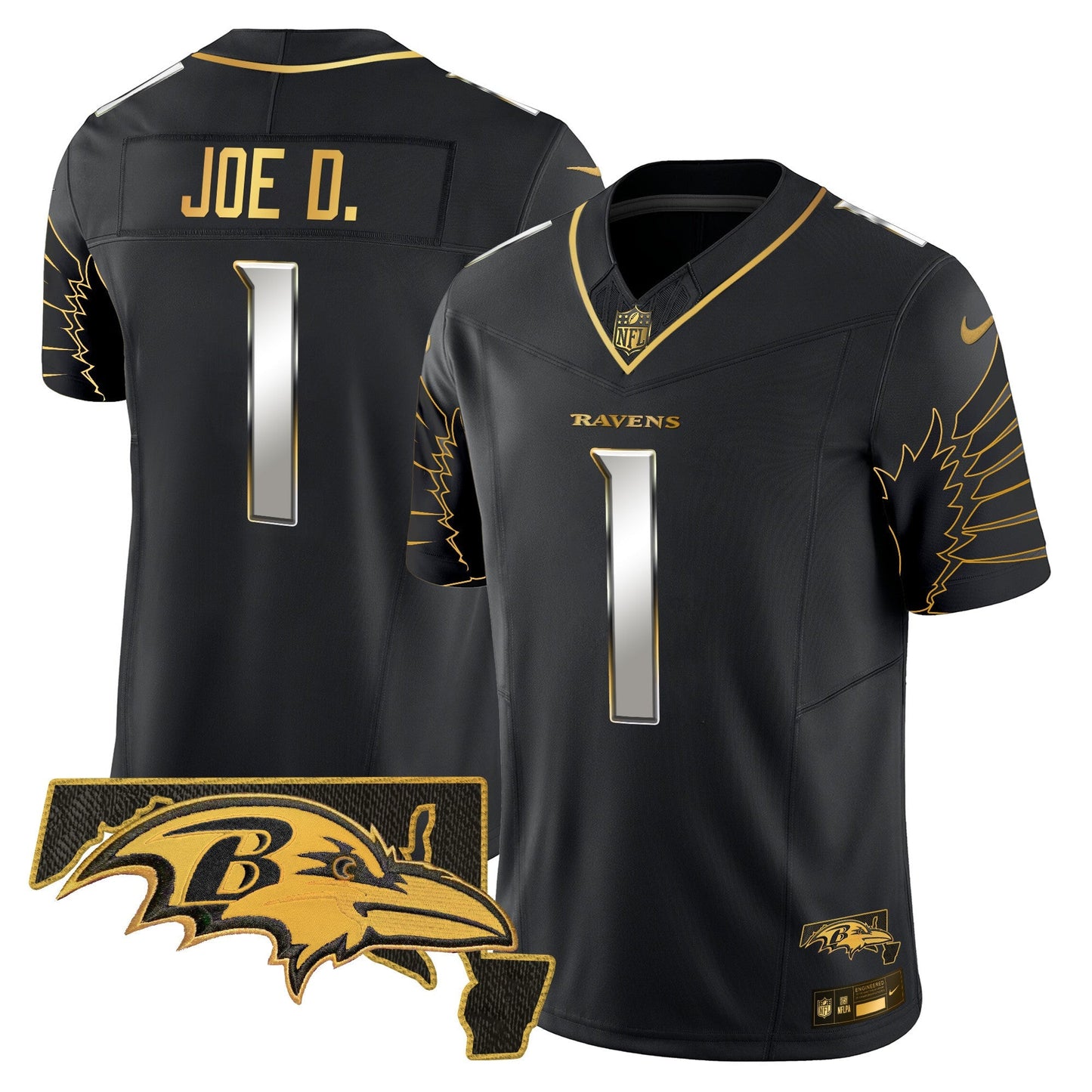 Men's Ravens Maryland Patch Gold Vapor Limited Jersey V2 - All Stitched