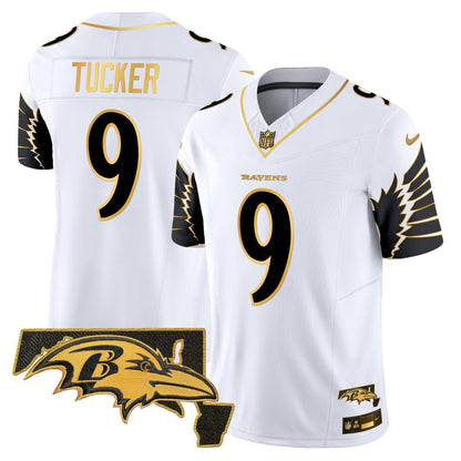 Men's Ravens Maryland Patch Gold Vapor Limited Jersey V2 - All Stitched