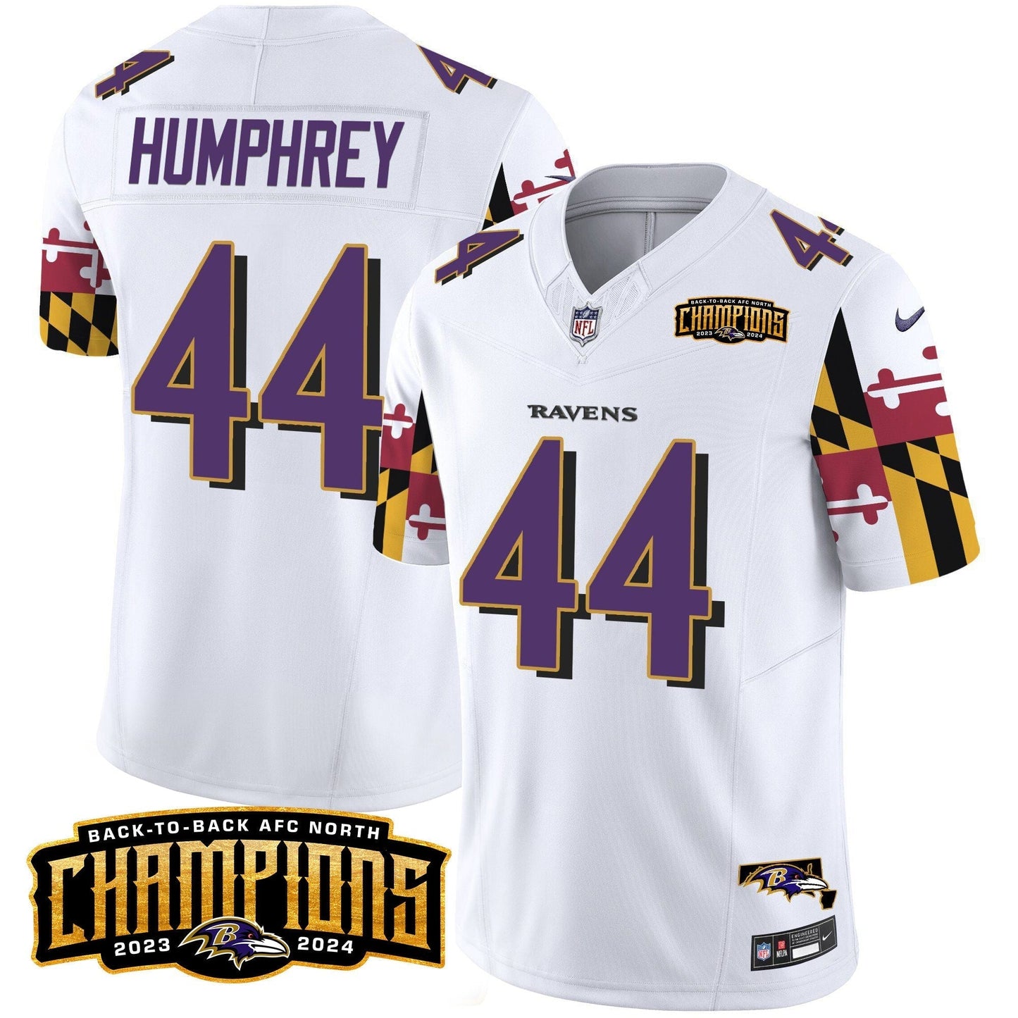 Ravens Maryland Flag Back To Back AFC North Champions Patch Vapor Limited Jersey - All Stitched