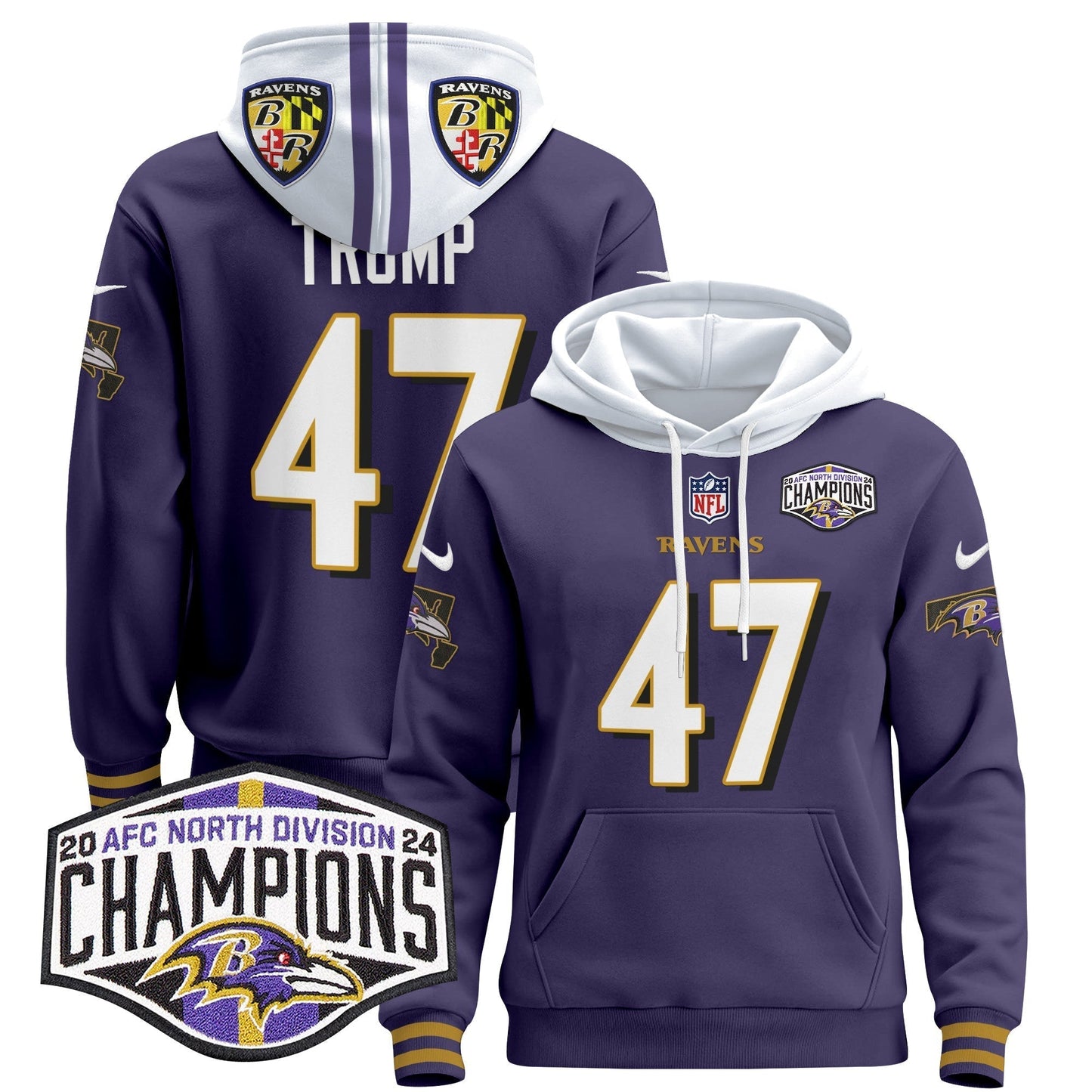 BAL 2024 AFC North Division Champions Patch Pullover Hoodie V2 - All Stitched