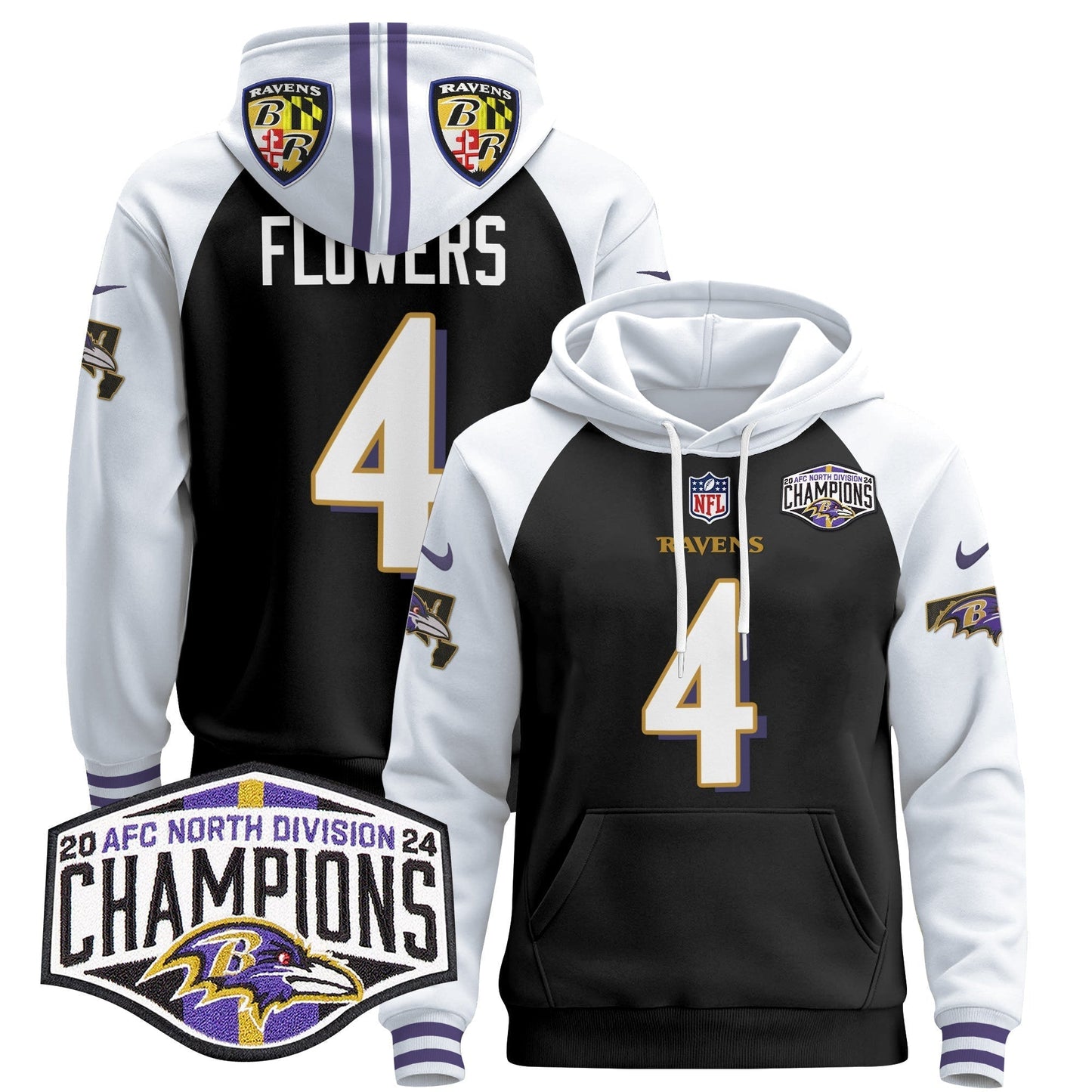 BAL 2024 AFC North Division Champions Patch Pullover Hoodie V2 - All Stitched