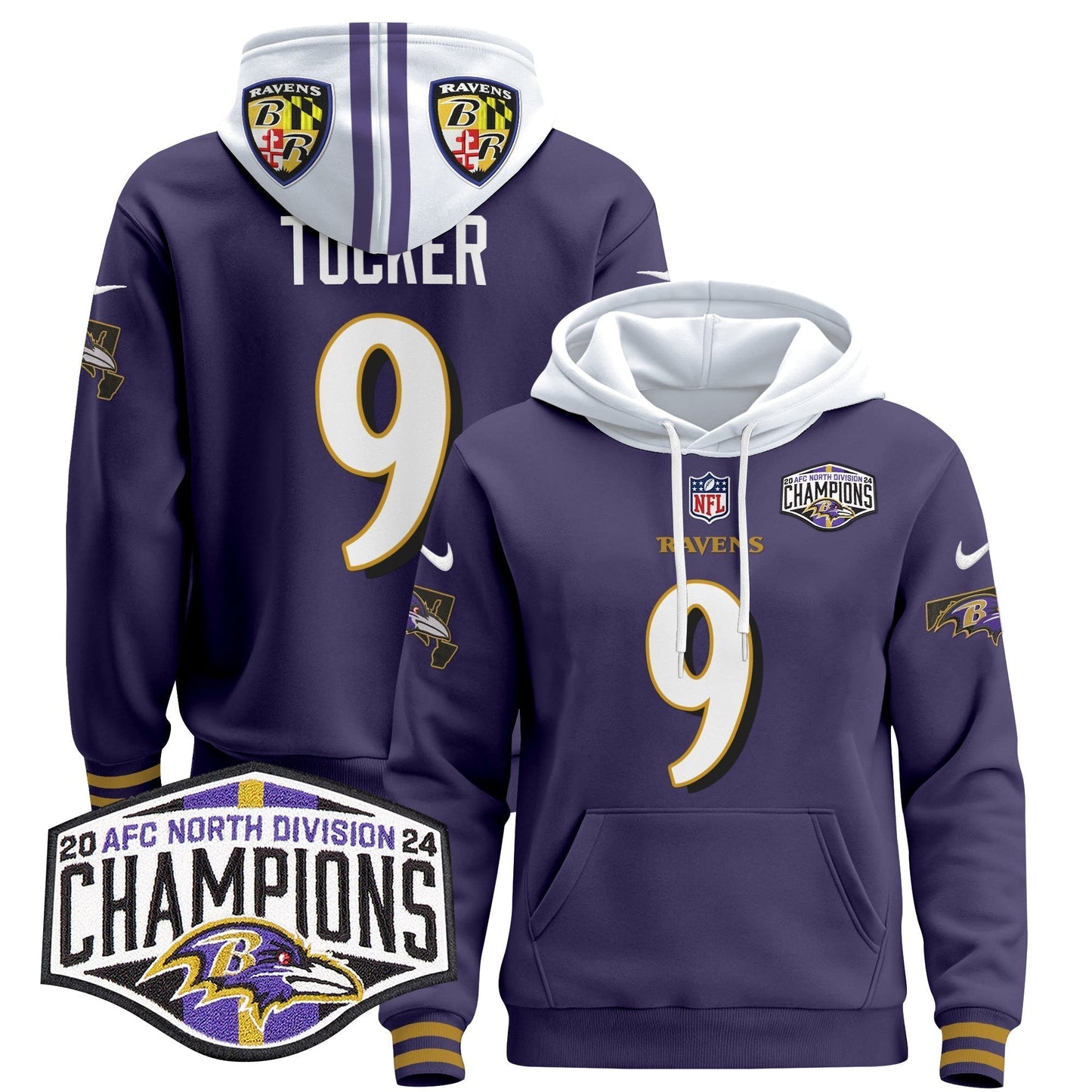 BAL 2024 AFC North Division Champions Patch Pullover Hoodie V2 - All Stitched