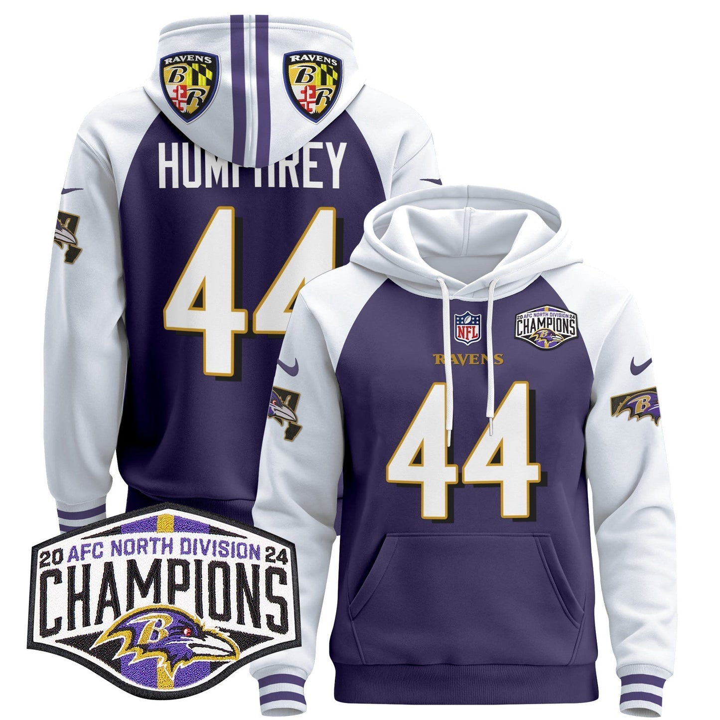 BAL 2024 AFC North Division Champions Patch Pullover Hoodie V2 - All Stitched