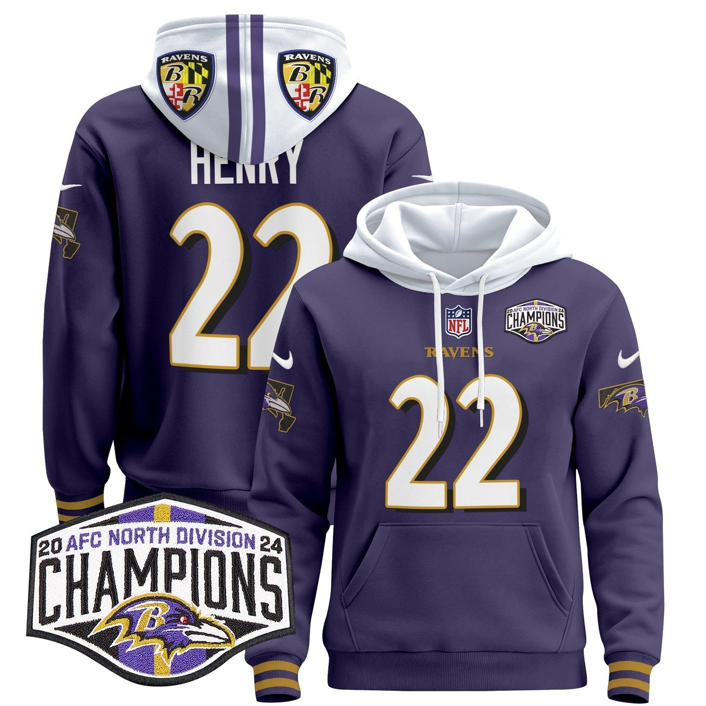 BAL 2024 AFC North Division Champions Patch Pullover Hoodie V2 - All Stitched