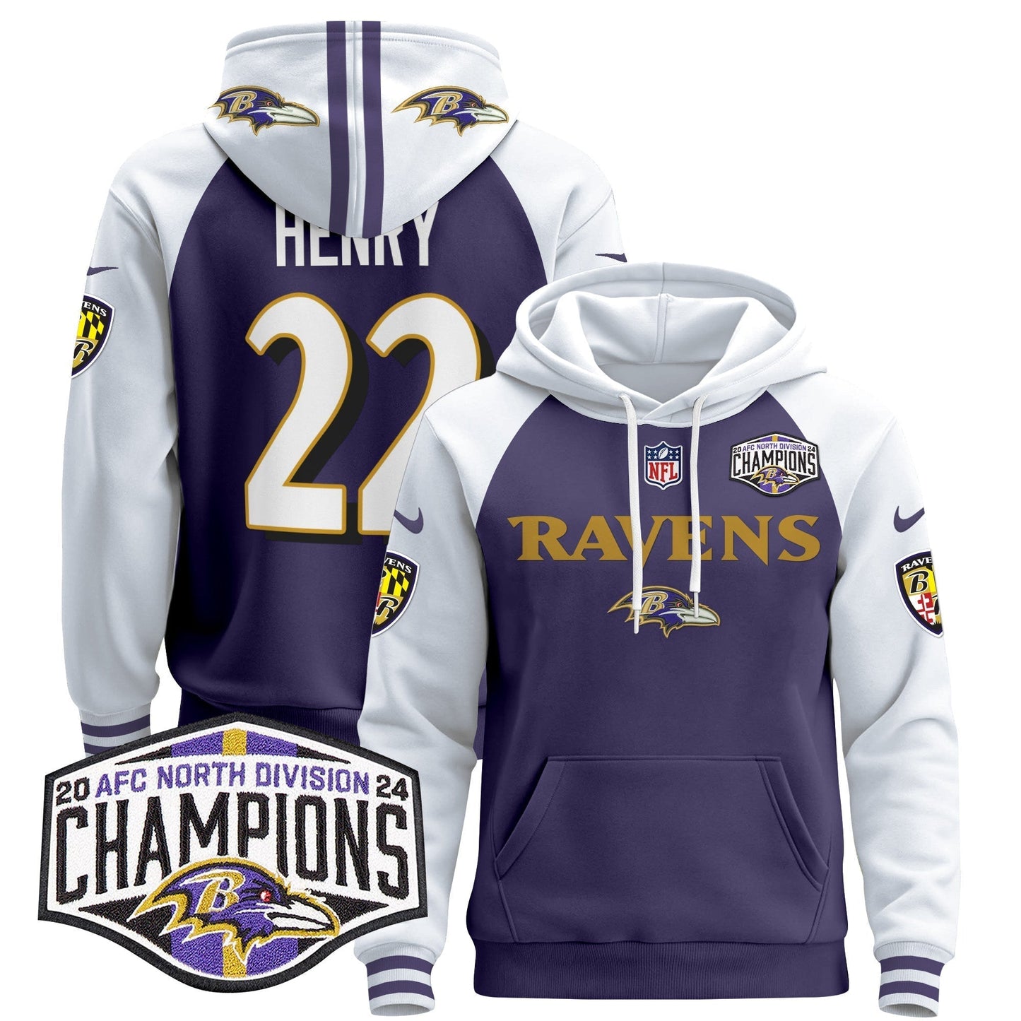 BAL 2024 AFC North Division Champions Patch Pullover Hoodie - All Stitched