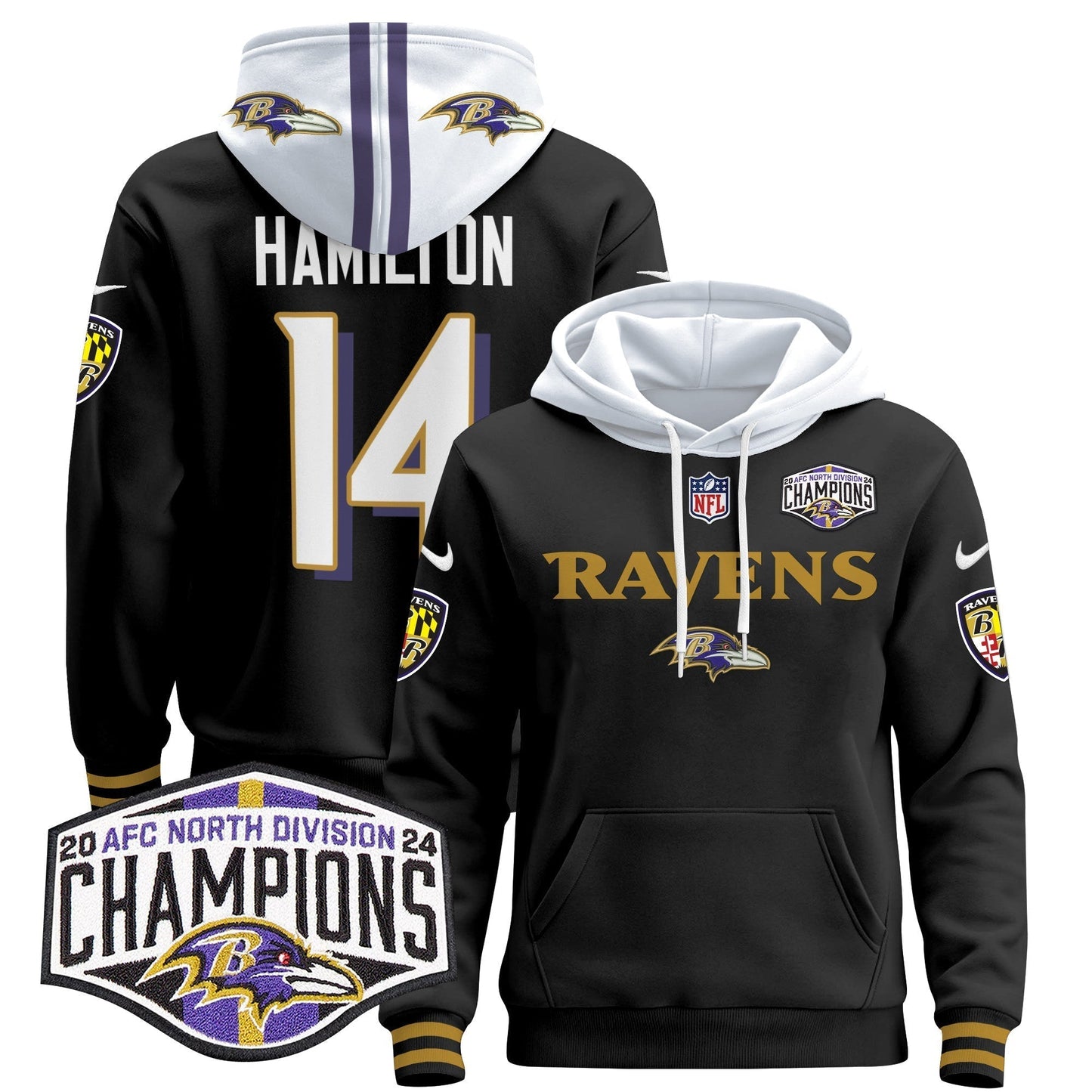 BAL 2024 AFC North Division Champions Patch Pullover Hoodie - All Stitched