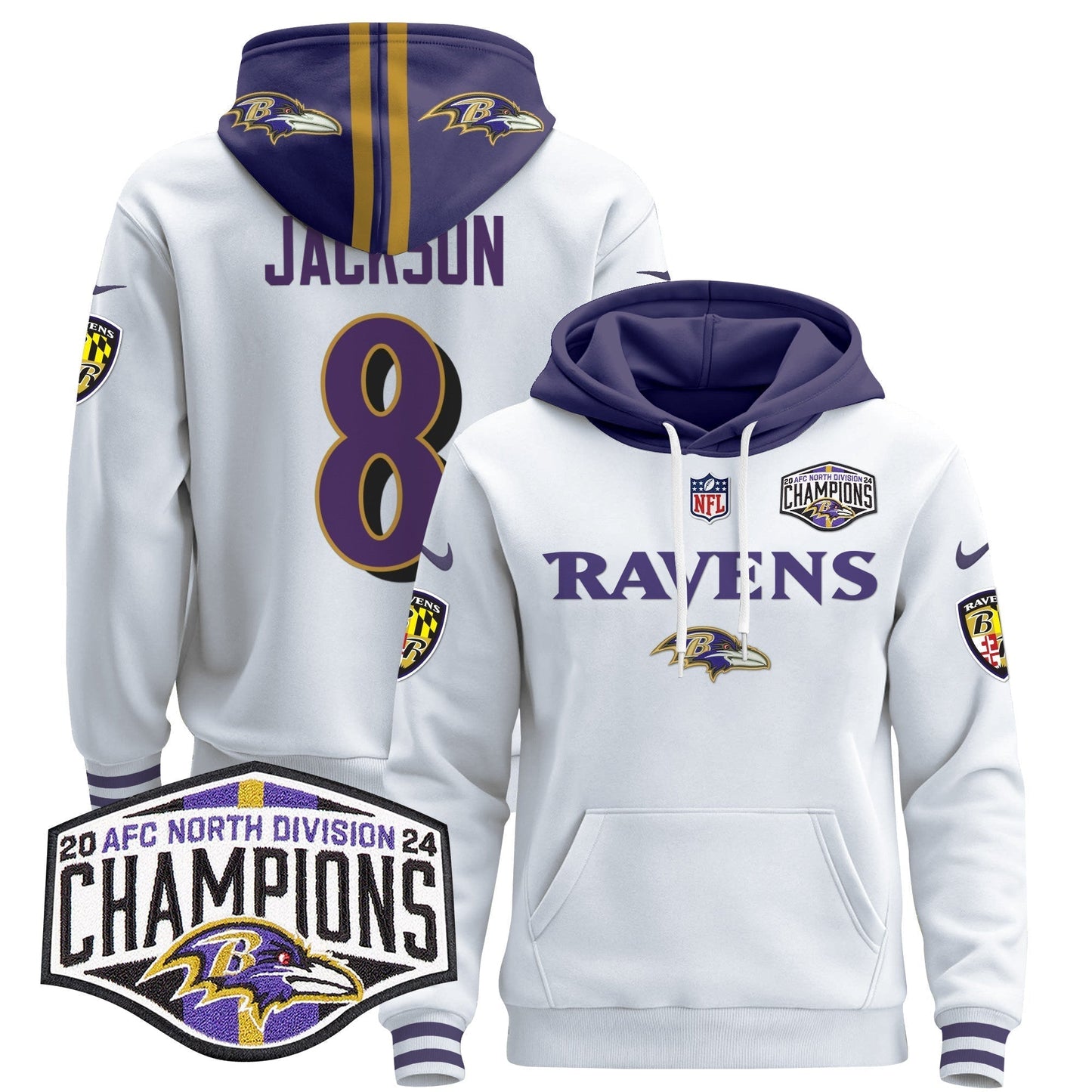 BAL 2024 AFC North Division Champions Patch Pullover Hoodie - All Stitched