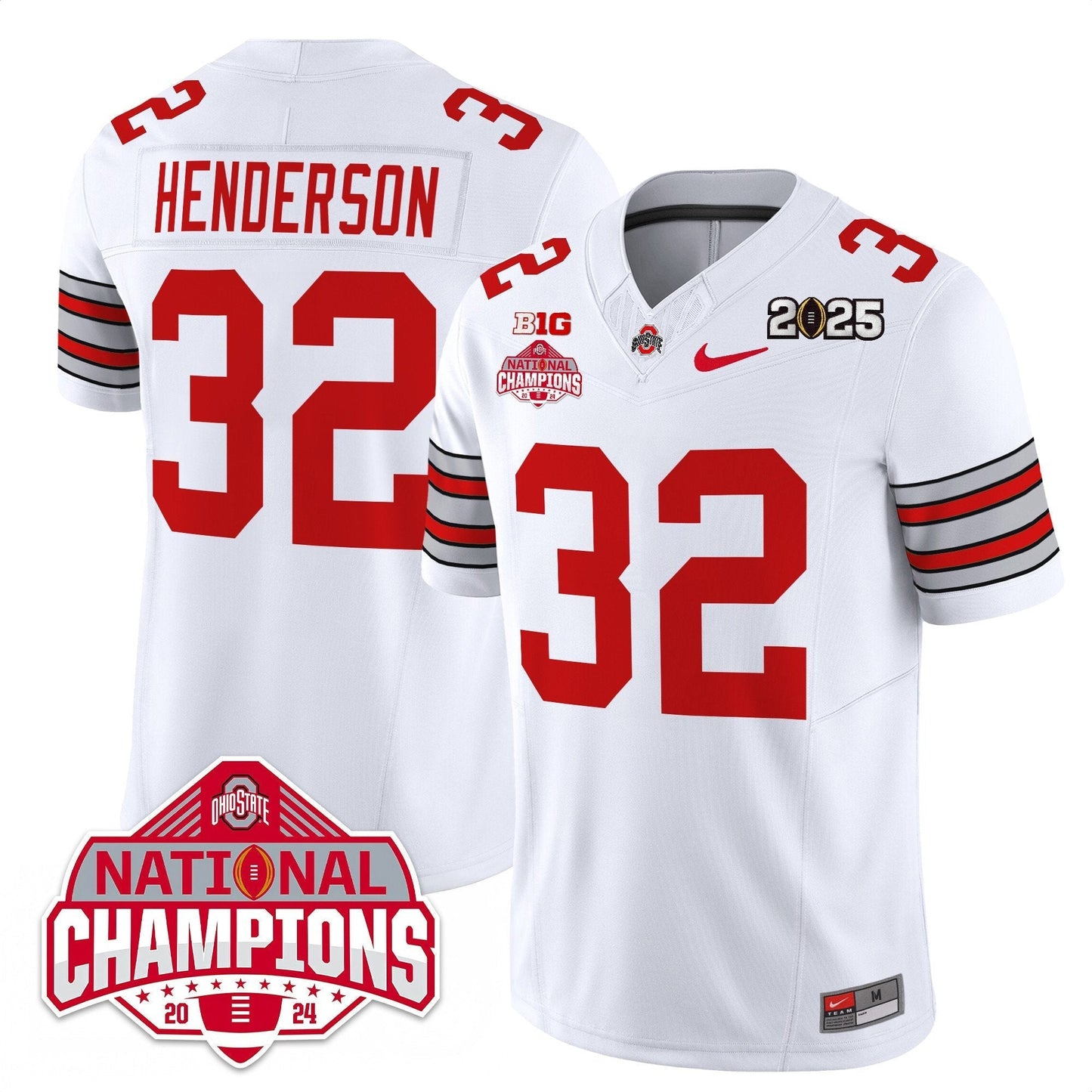 Men's Ohio State Buckeyes 'Heritage Stripe' 2025 CFP Patch - National Champions Jersey - All Stitched