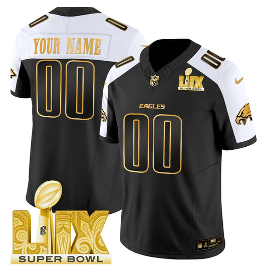 PHI Super Bowl LIX Patch Gold Vapor Limited Custom Jersey - All Stitched