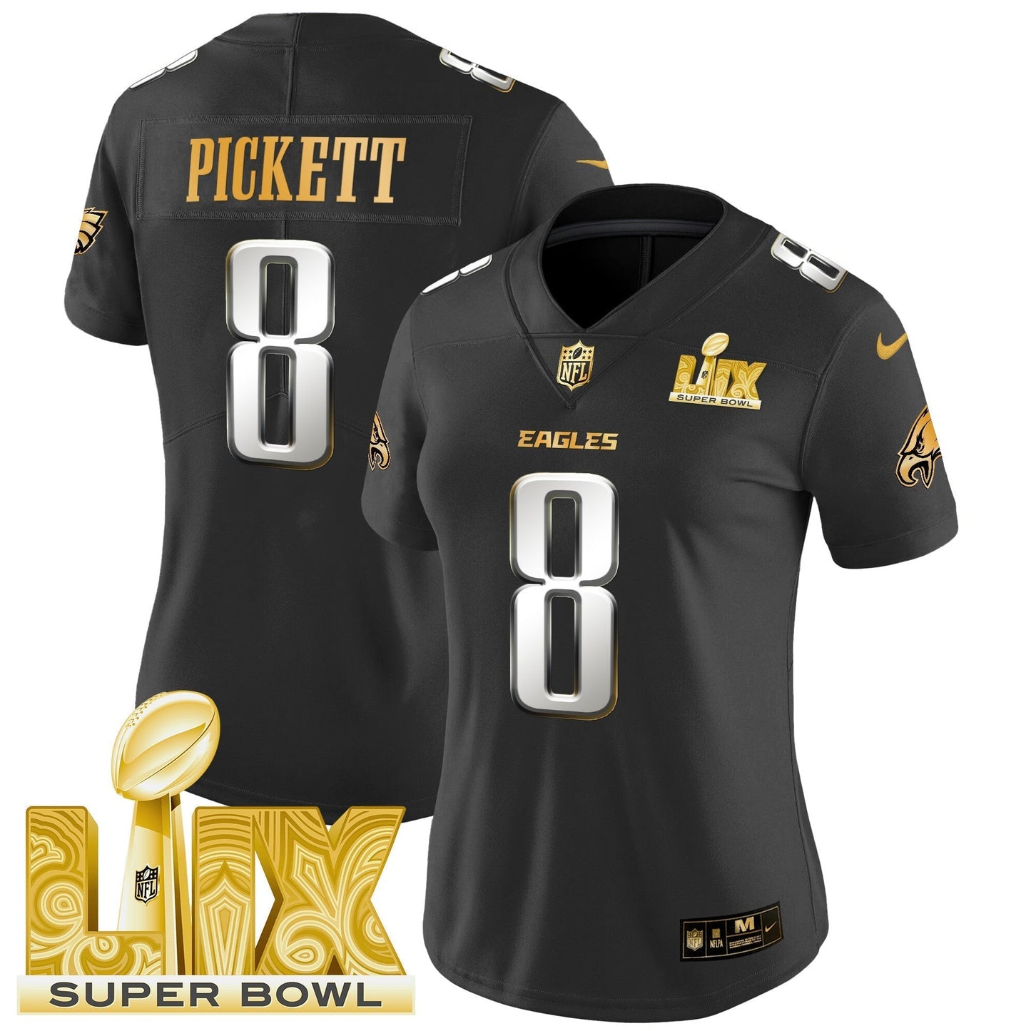 Women's PHI Super Bowl LIX Patch Gold Vapor Limited Jersey - All Stitched