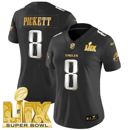 Women's PHI Super Bowl LIX Patch Gold Vapor Limited Jersey - All Stitched