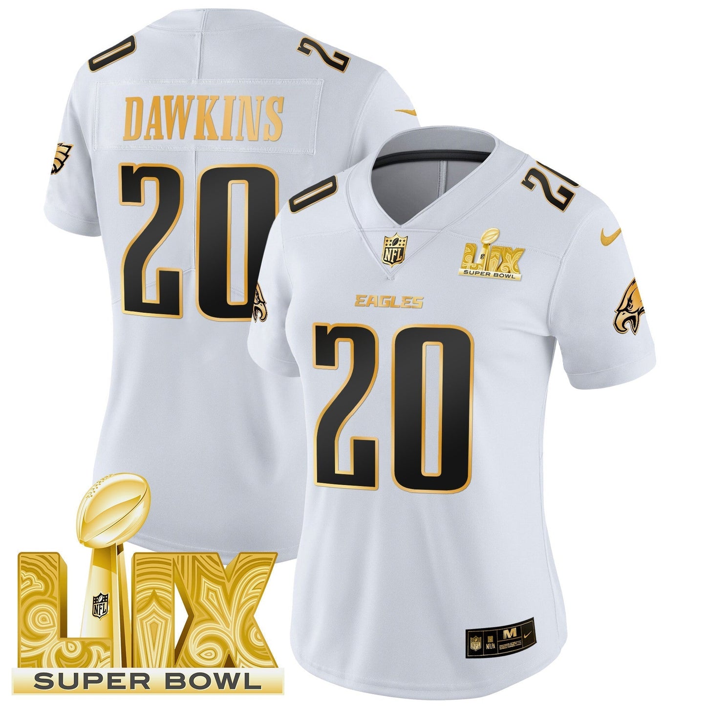 Women's PHI Super Bowl LIX Patch Gold Vapor Limited Jersey - All Stitched