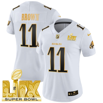 Women's PHI Super Bowl LIX Patch Gold Vapor Limited Jersey - All Stitched