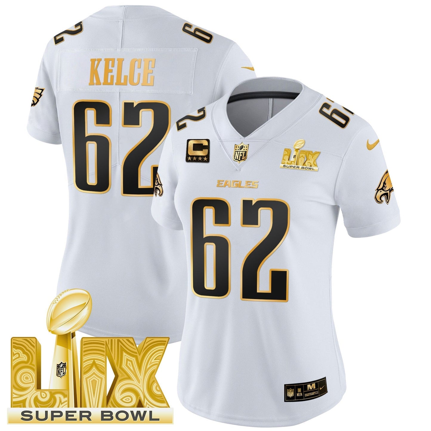 Women's PHI Super Bowl LIX Patch Gold Vapor Limited Jersey - All Stitched