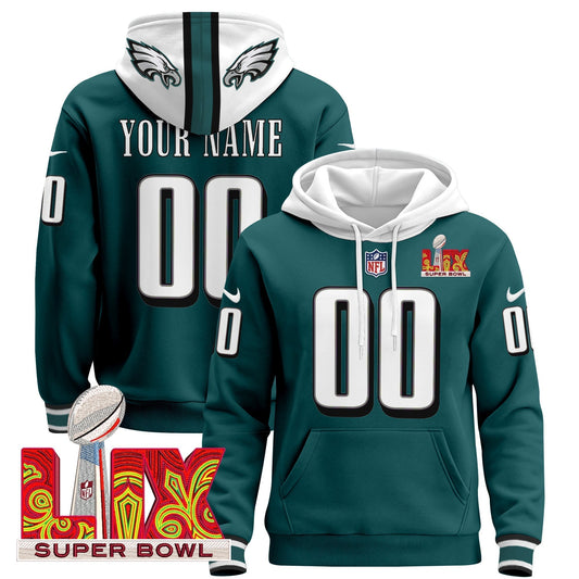 PHI Super Bowl LIX Patch Custom Pullover Hoodie - Stitched-NQD