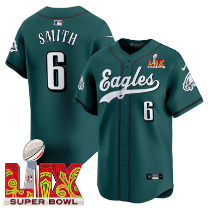 PHI Midnight Green Super Bowl LIX Vapor Baseball Jersey - All Stitched